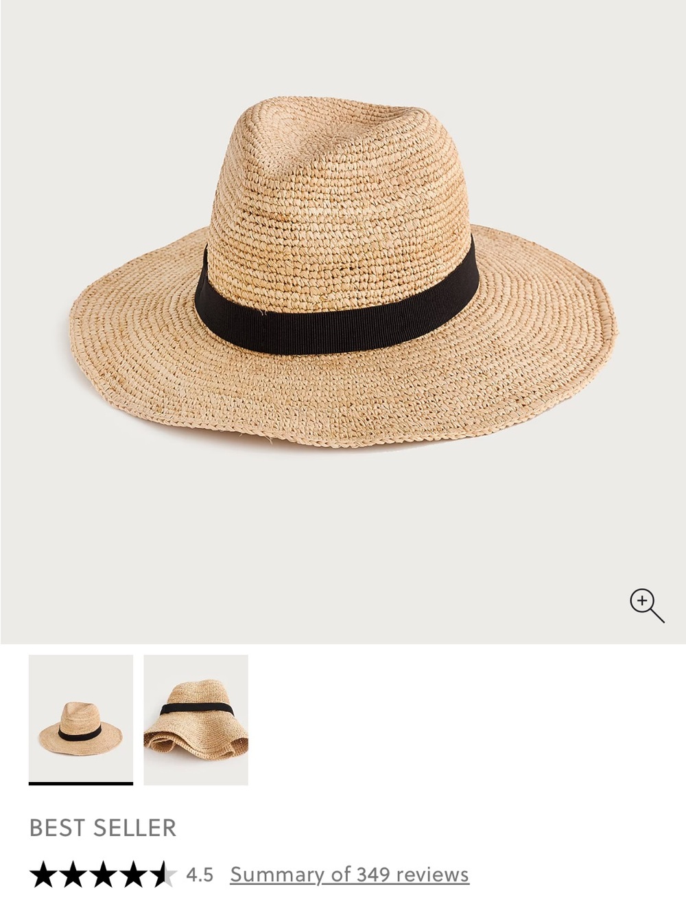 J. Crew Natural Straw Sun Hat with Black Label